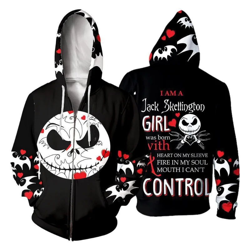 thumbnail image 1 of Sudadera con capucha con estampado 3D de pesadilla antes de Navidad para hombres y mujeres, sudaderas con capucha de Jack Skellington Sally, sudaderas con capucha de Cosplay de terror de Halloween, re, 1 of 5