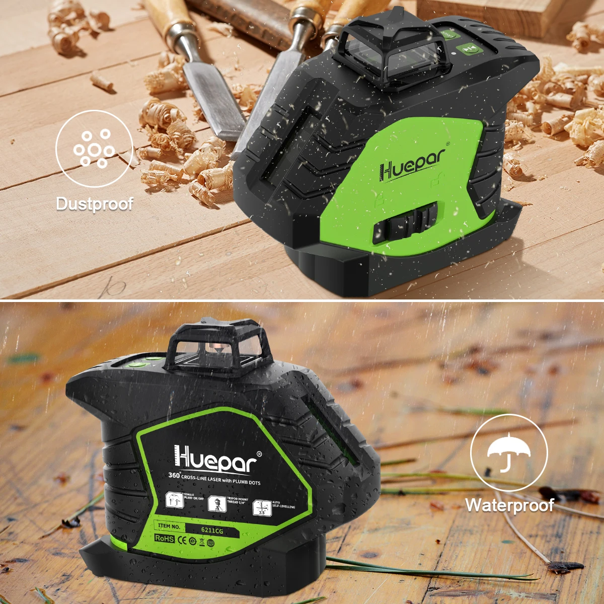 Green Laser Level With 2 Plumb Laser Dots,Self-Leveling 360° Coverage Laser Leve