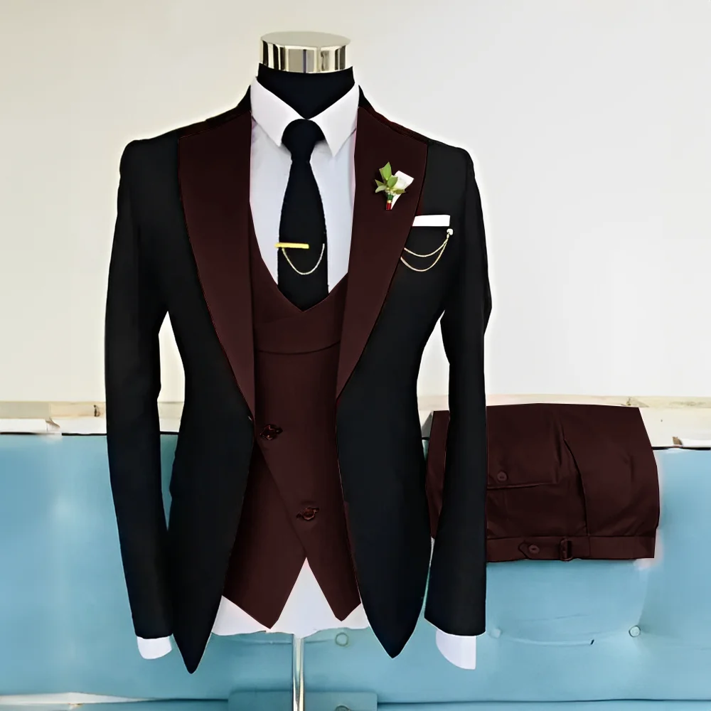 2024 Elegant Men's Suit 3 Piece Suit Black Jacket Wedding Groom Tuxedo Custom Color Men's Wardrobe