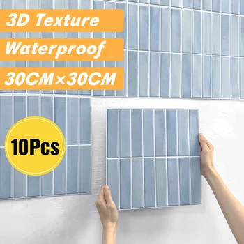 10pcs 3D Self-adhesive Wall Panels Peel and Stick Kitchen Tile Backsplash 3D Tile Sticker 30x30cm