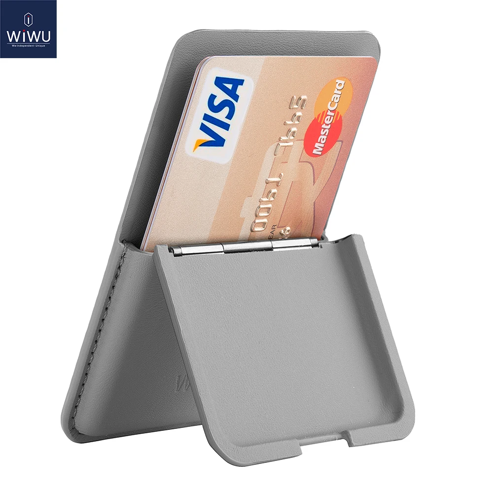 WiWU Magnetic Leather Wallet with Stand and Pop-up Card Slot - Holds Up to 3 Cards