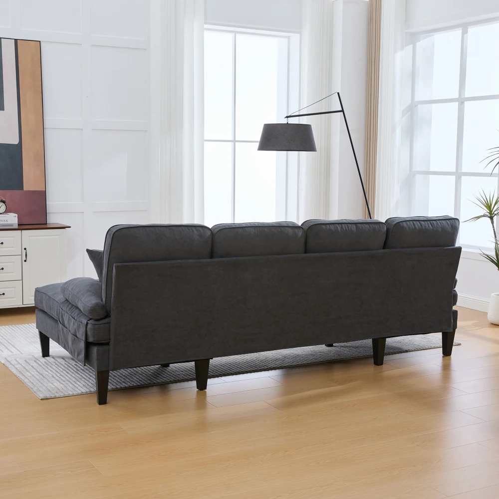 Großes U-förmiges 4-Sitzer-Sofa aus Weichem Leinen, Moderne Rückenlehne, mit 2 Chaiselongues, Stabilen Füßen und Gemütlichen Sitzkissen – Detail 15