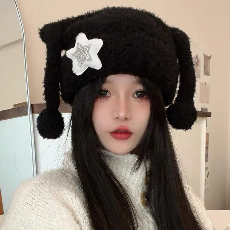 Creative Soft Knitted Hat Spicy Girl Long Ear Big Pullover Hat Keep Warm Woven Brimless Cap Women Elf Tentacle Caps