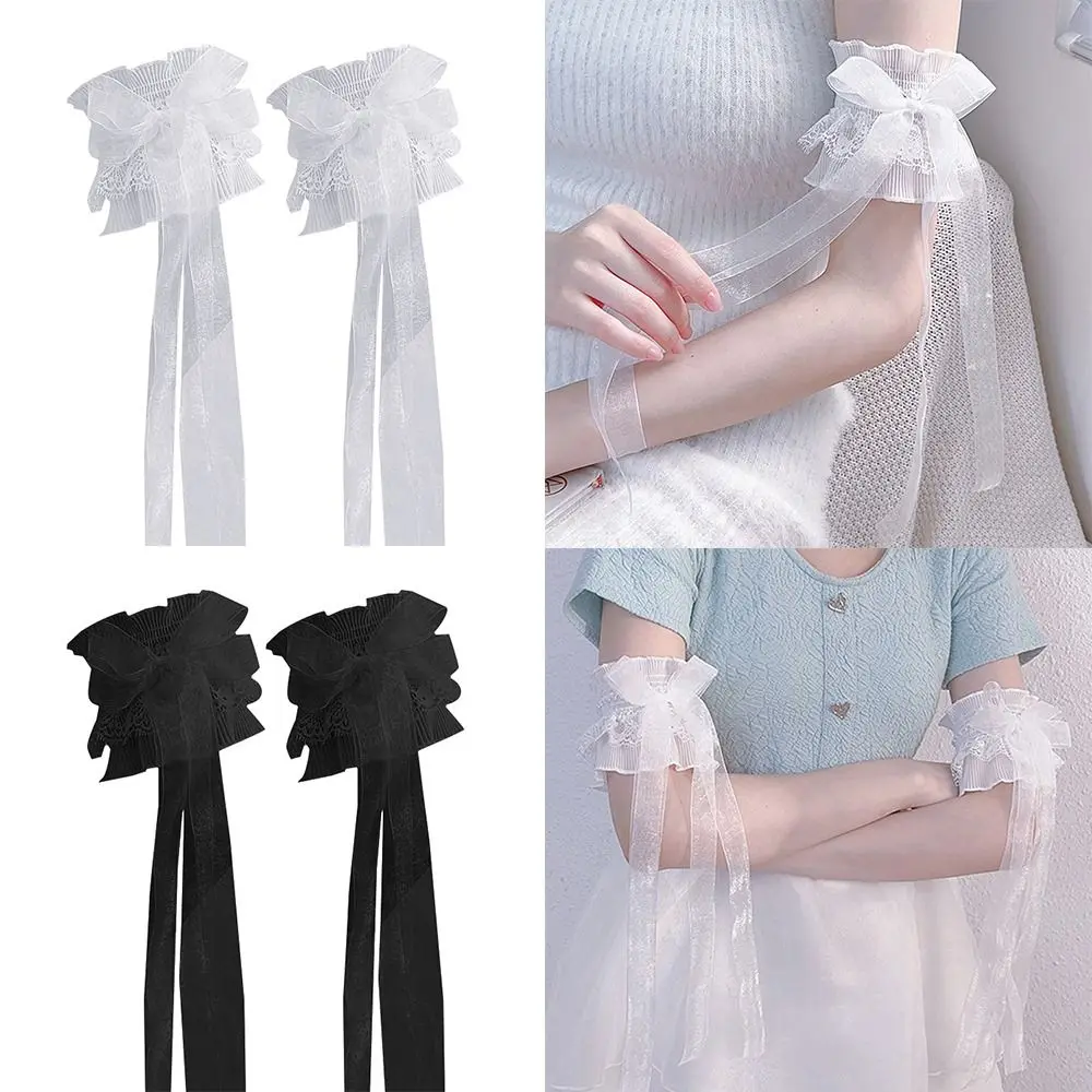 

Hand Sleeve Arm Sleeve Bowknot Ruffled Floral Layered Lace Arm Cuffs Oversleeves Lolita Maid Cosplay Arm Cover Bridal