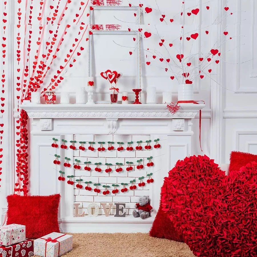 Kirschgirlande, Dekoration, Kirschen, Geburtstag, Hochzeit, Dekoration, Weihnachten, Pompon, Einfädeln, Banner, Schlafzimmer, Wanddekoration, zum Aufhängen – Detail 6