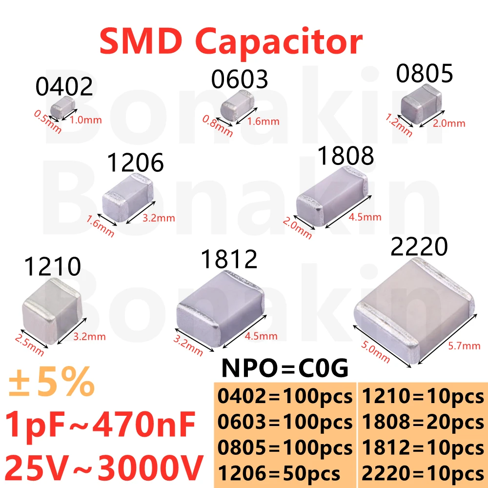 0402 0603 0805 1206 1210 1808 2220 SMD Capacitor 4.7pF-470nF NPO monolithic ceramic capacitor
