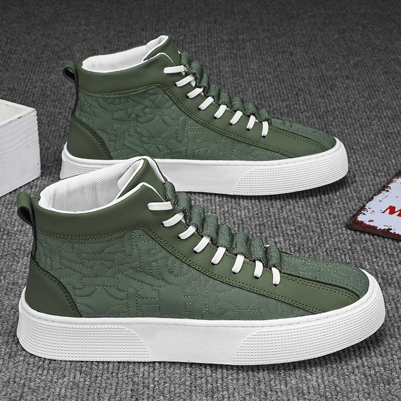 

Модные Зеленые мужские высокие кеды в стиле ретро, холщовые кроссовки в стиле хип-хоп, дизайнерская парусиновая обувь для мужчин, мужская обувь для скейтборда
