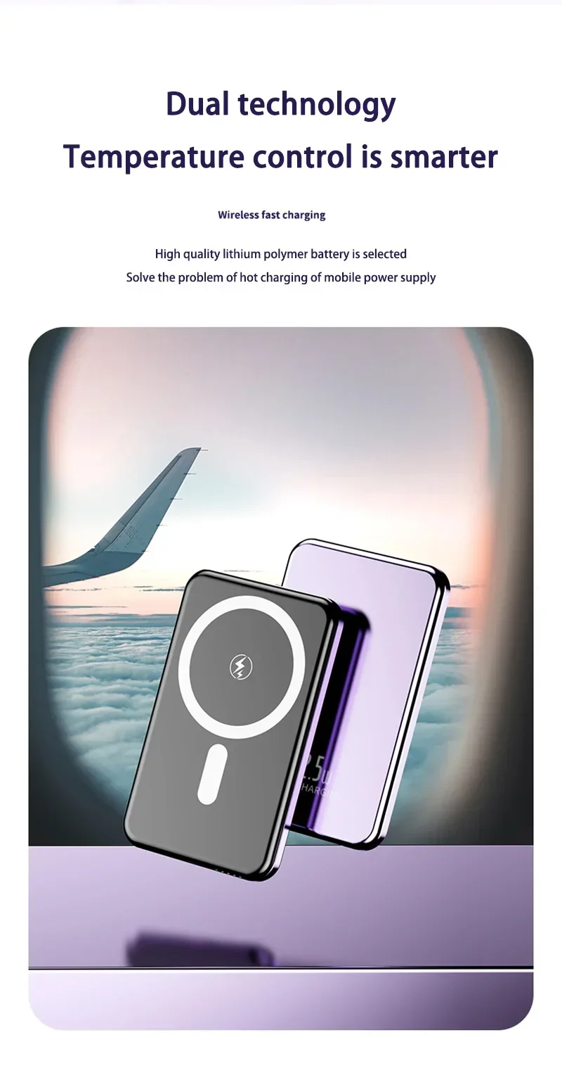 Ultra Slim Mac Safe Super Fast Charging Auxiliary Battery 50000mAh Magnetic Char