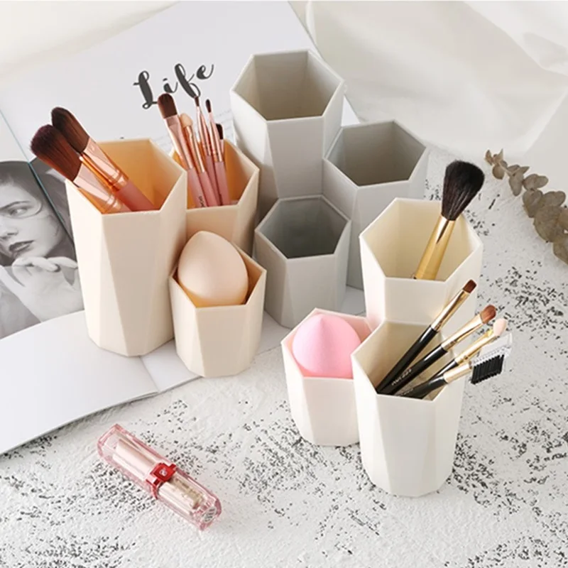 Polish Nail Brush Box 3 Lattices Organizer Storage Tools Desk Case Jewelry Cosmetics Office Table Rack Holder Make up Pen 2