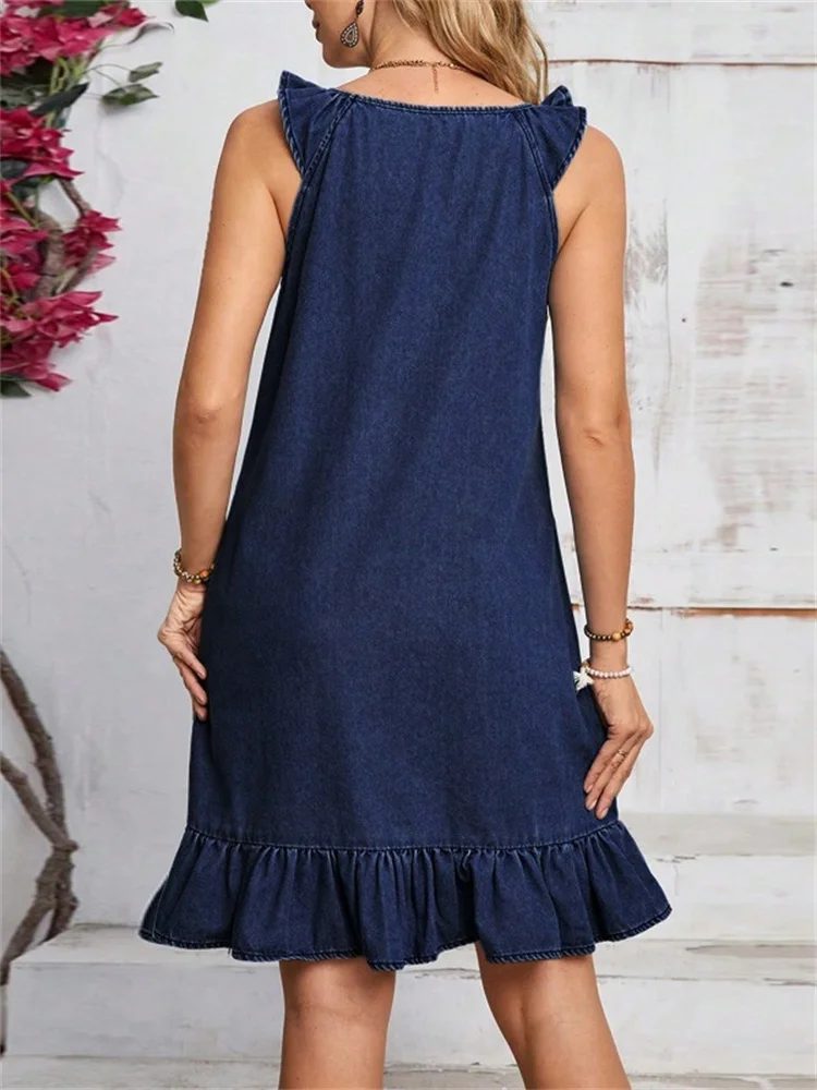 Wmstar Denim Dresses Women Sleeveless Pockets Midi Dress Casual New Summer Clothes Streetwear Wear Wholesale Dropshipping 2025