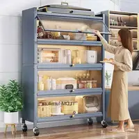 ตู้ครัวเหล็กคาร์บอนที่ทันสมัยหลายชั้นตู้เก็บของบ้านเตาอบไมโครเวฟอเนกประสงค์ชั้นวางของพร้อมประตูพลิก 2