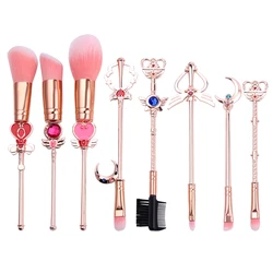 8PCS/Set Sailor Moon Makeup Brushes Figure Tsukino Usagi Kawaii Crystal Powder Eyeshadow Blush Brushes for Women Makeup Tools