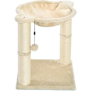 Cat Tower with Hammock and Scratching Posts for Indoor Cats, 15.8 x 15.8 x 19.7 Inches, Beige 1