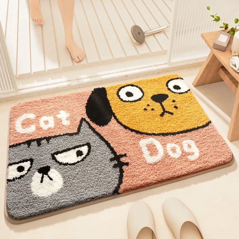 

Cartoon Animal Bathroom Water Absorbent Foot Mat Flocking Cute Dog Bathroom Entrance Floor Mat