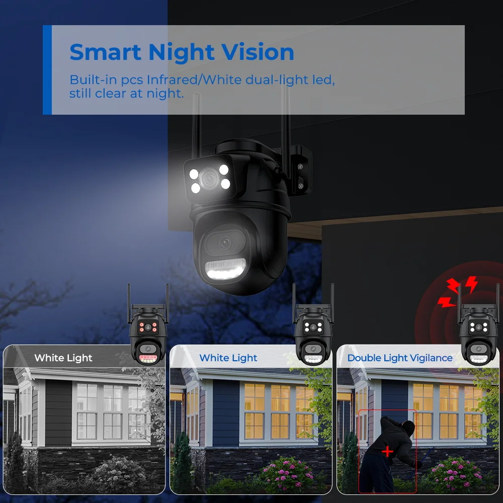 PTZ 8MP Wifi Camera Dual Screen Auto Tracking Color Night Vision Outdoor CCTV Ca