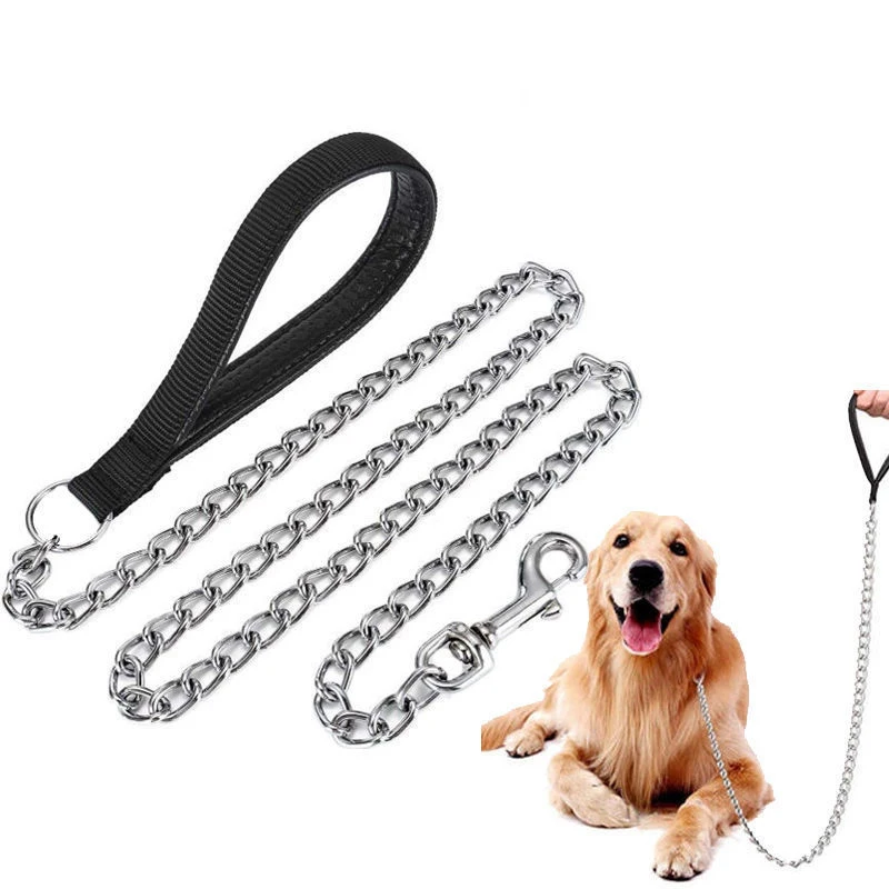 Anti-bite iron chain bar 120CM metal dog chain Dog Chain Leash Metal Training Pet Leash with Soft Handle for Medium Large Dogs 1