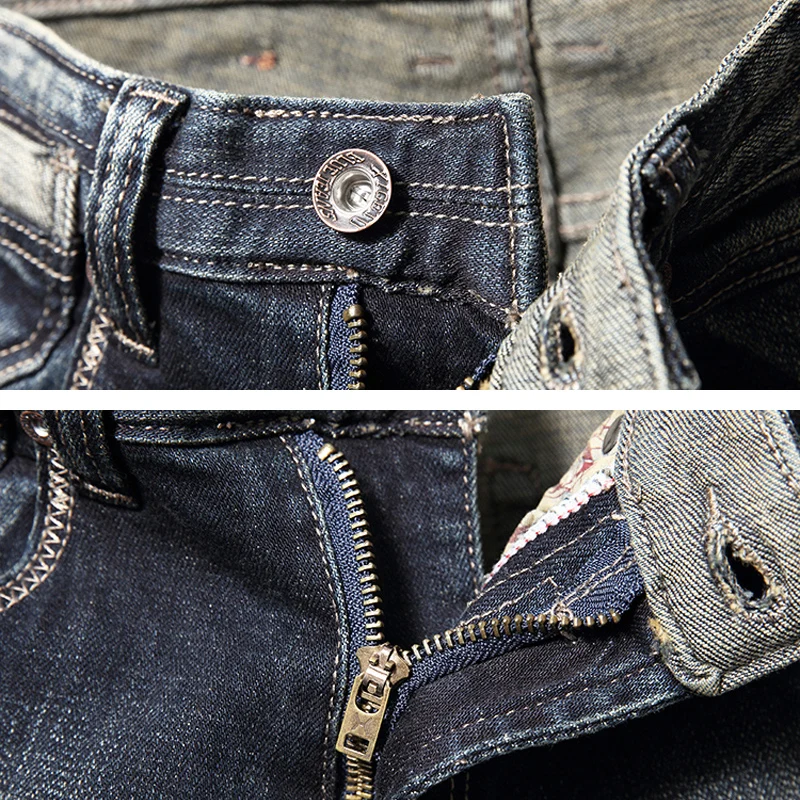 Newly Designer Fashion Men Jeans Retro Black Blue Elastic Slim Fit Ripped Jeans Men Trousers Vintage Casual Denim Pants Hombre