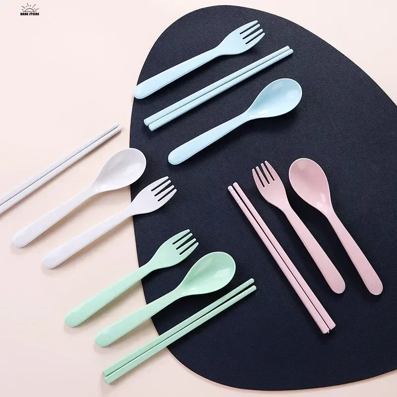 Wheat Straw Tableware Three-piece Multi-color Optional Spoon Chopsticks Fork Children's Portable Set