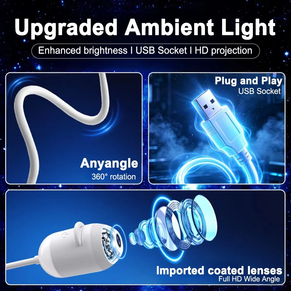 360 ° Illuminazione Ambientale a Proiezione di Stelle e Galassie per Interni Auto, Proiettore Cielo Stellato Regolabile con Controllo Touch USB - immagine 3
