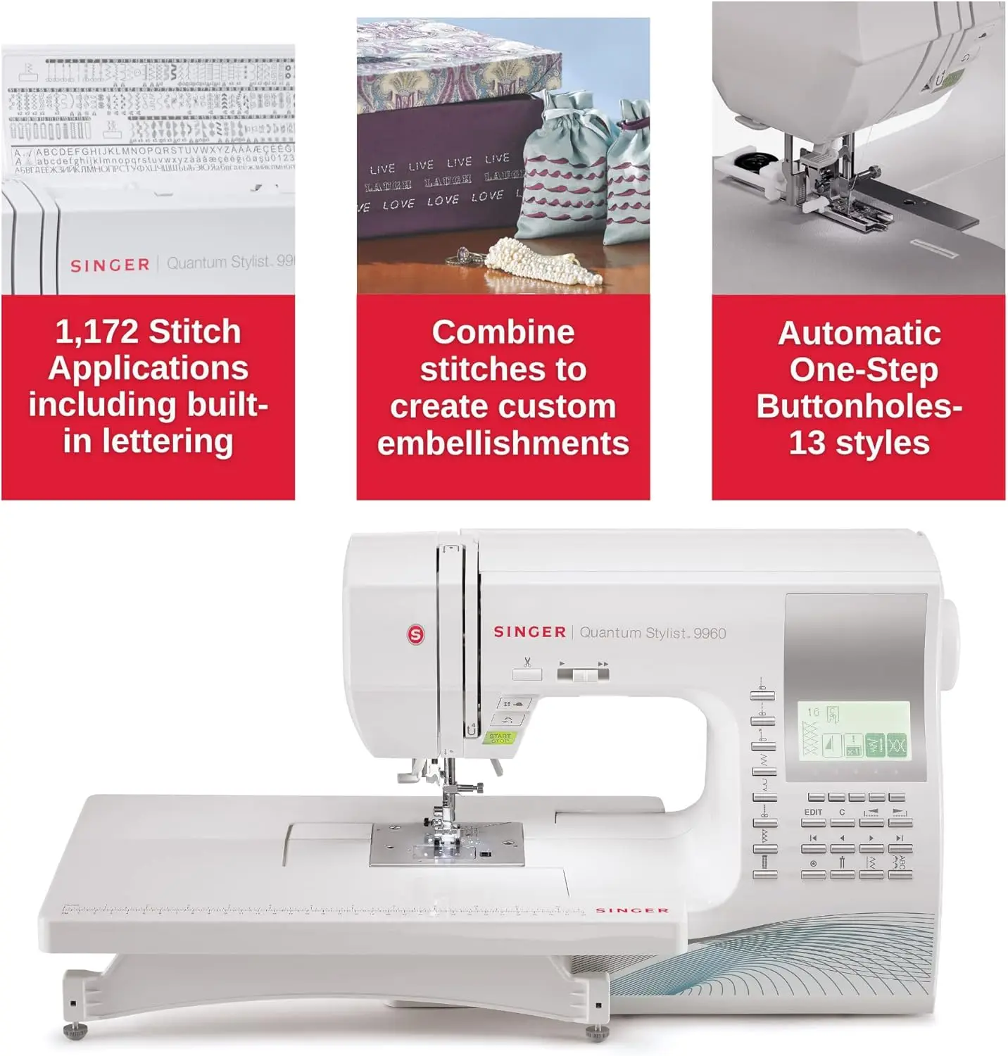 Singer Quantum Stylist 9960 Computerized Sewing & Quilting Machine With Extension Table, Hard Carrying Case & Accessory Kit | 3