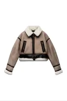 TRAF Women's New Lamb Fur Faux Fur Coat Y2K Flip Lapel Fleece Thickened Warm Short Jacket Winter Fashion Retro Women's Jacket 2