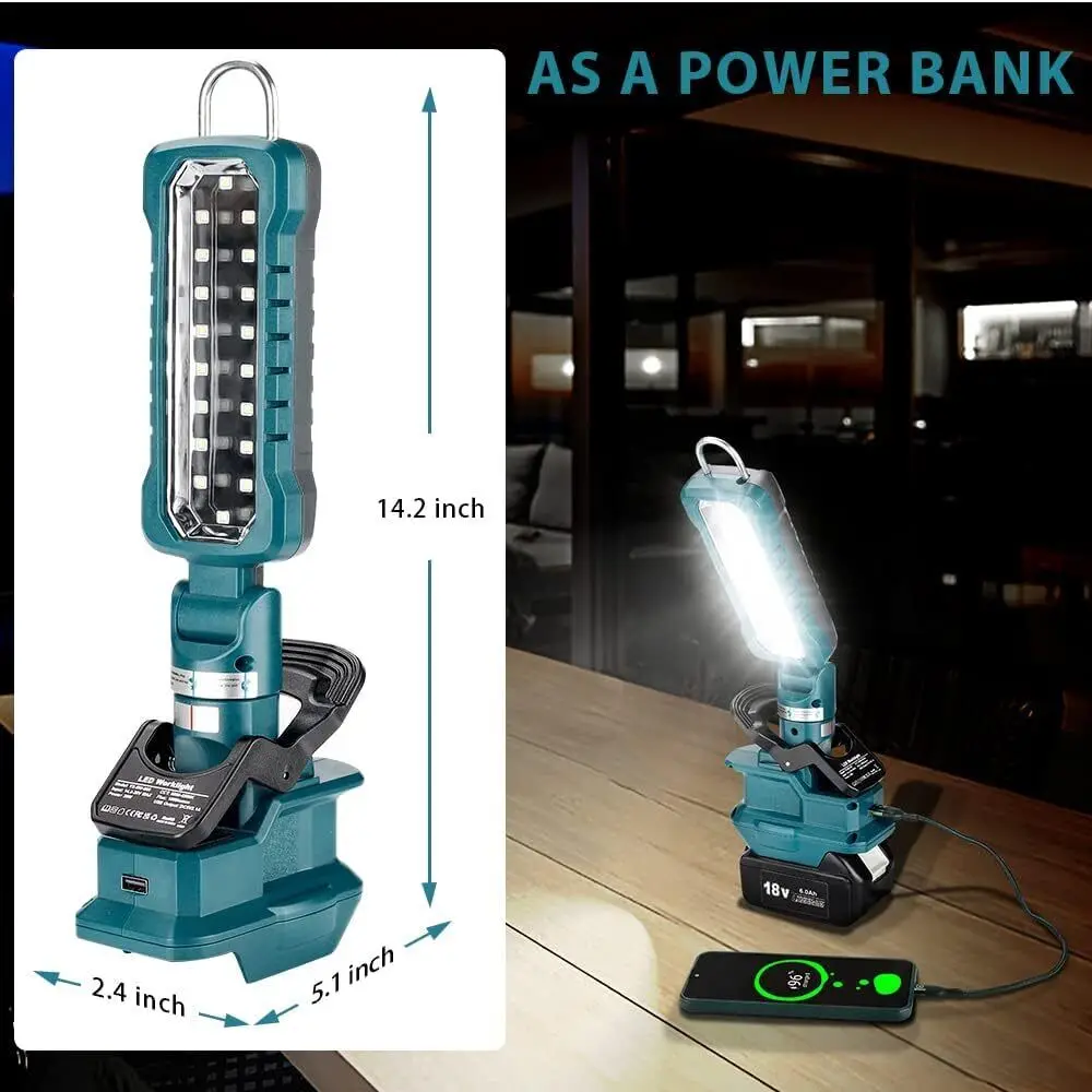 1000LM LED Work Light for Makita 18V Li-ion Battery 20W Floodlight Spotlight Cor