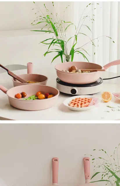 Korean Pink Kitchen Pans Healthy Ceramic Non-stick Coating Frying Pan  Creative Ventilation Holes Stockpot Milk Pot Cookware Set - AliExpress