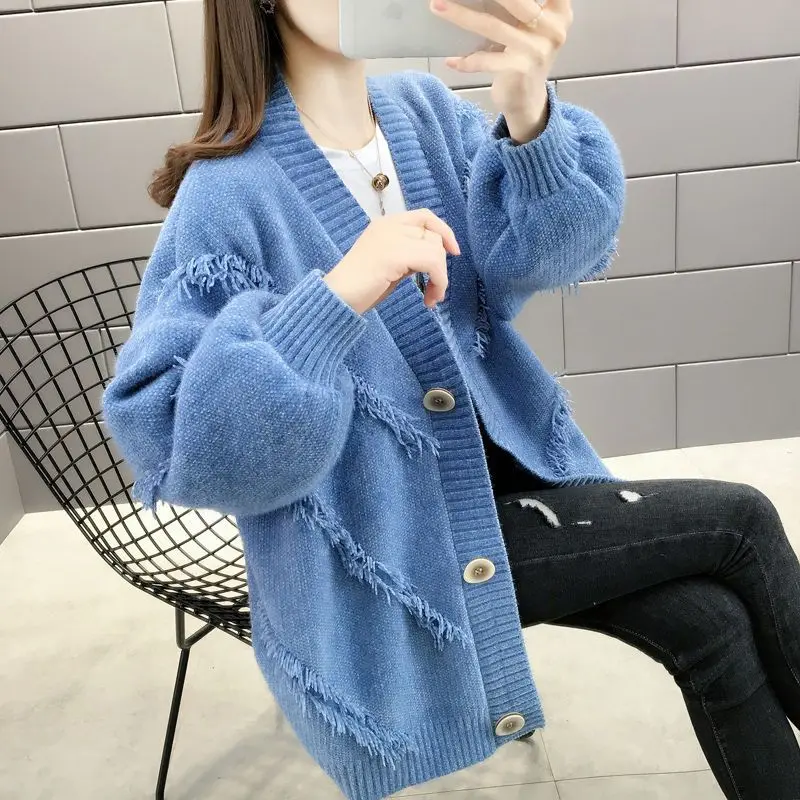 

New Cardigan Female 2023 Newest Fashion Spring Autumn Loose Knitwear Women's Plus Size Sweater Cardigan Casual Pull Femme V50