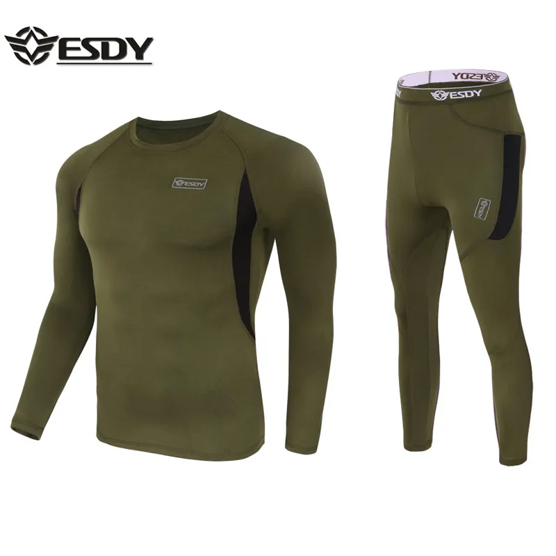 2023 New Winter Men's Outdoor Sports Underwear Sets Military Tactical Warmth Long Sleeve Men Clothing Sets Training Fitness Suit autumn winter men fleece thermal underwear outdoor camouflage sports suit riding military tactical 2 piece suit