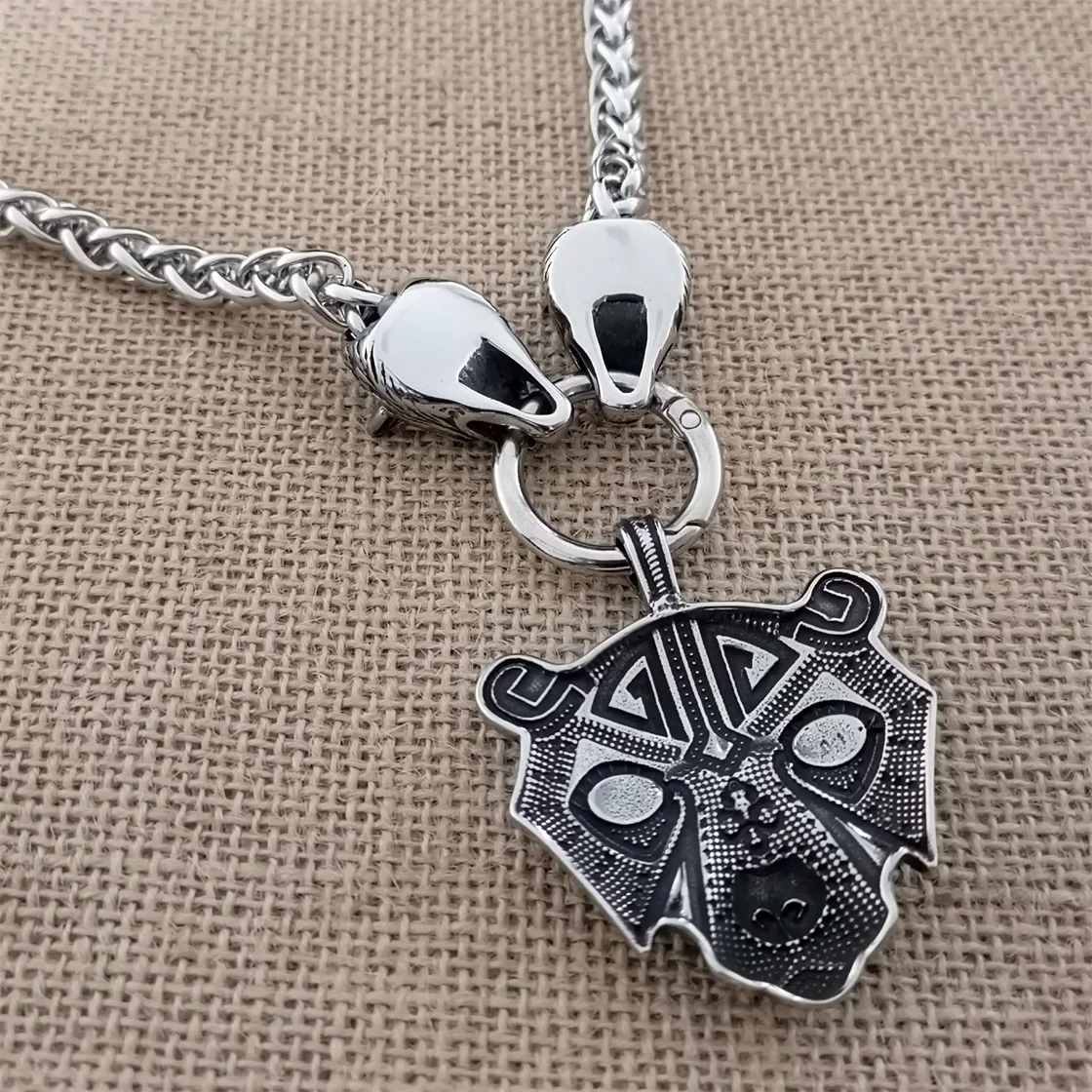Viking Stainless Steel Wolf Head Keel Chain Necklace Titanium Steel Bear Head Pendant Necklace Viking Jewelry
