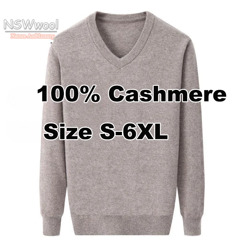 

Men's Luxury 100% Pure Cashmere Large Coat Casual V-neck Computer Knitted Thick Pullovers Sweater Plus Size S M LXL2XL3XL-6XL