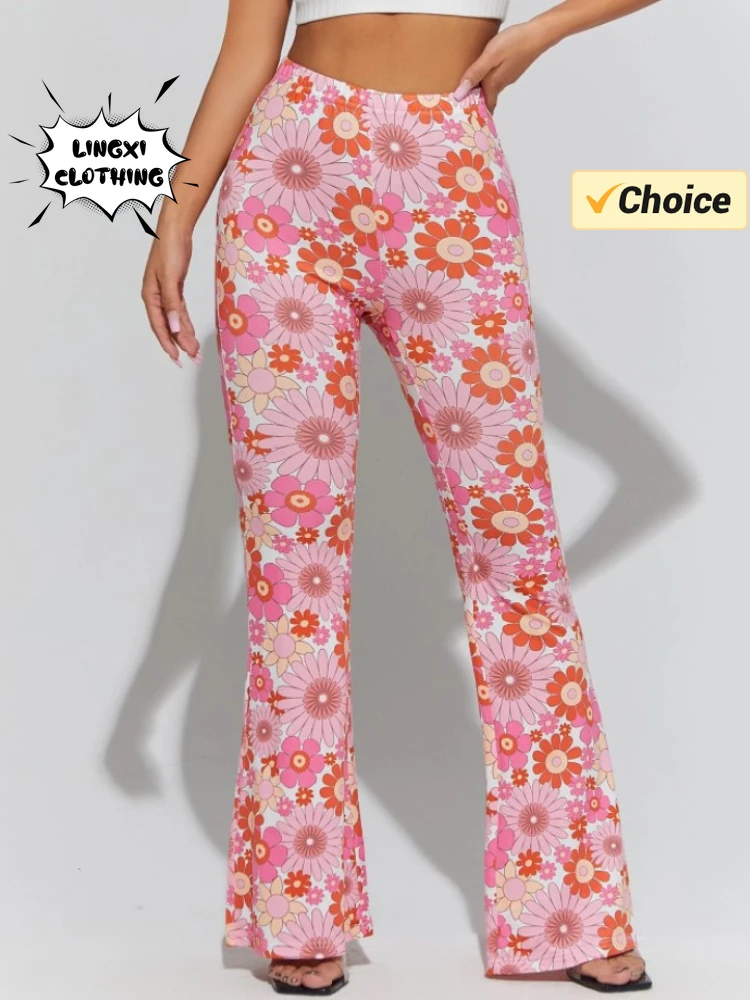 2024 Summer Fashion New Elegant Women's Fitness Pants Elastic Printed Women's Yoga Sports Hip Closing Loudspeaked Pants