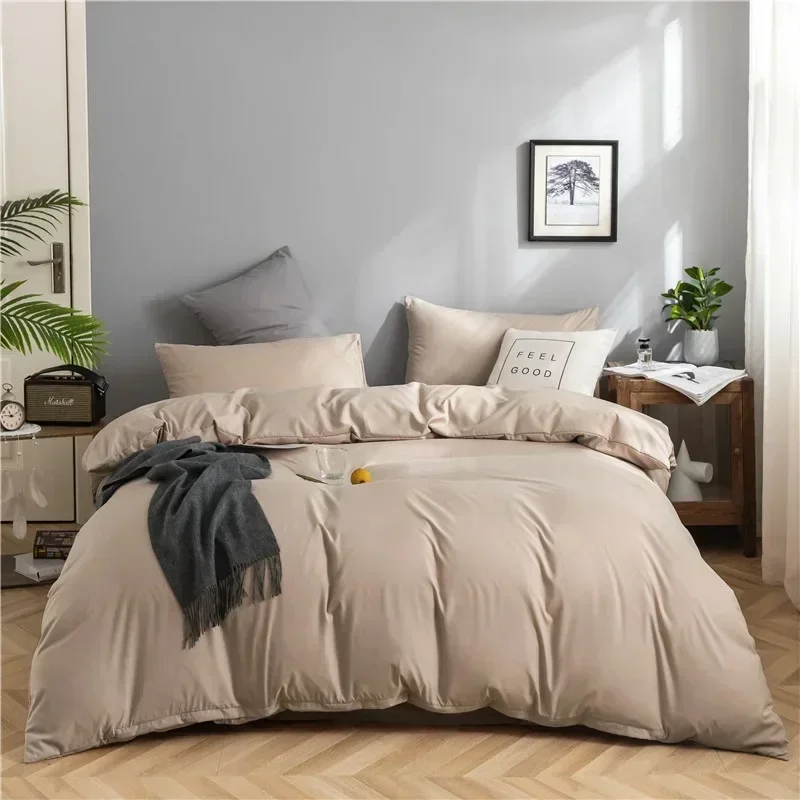 100% Cotton Bedding Set,Twin Size Duvet Cover 200x200,Skin Friendly Breathable,2 Pillowcase,No Bed Sheet,Solid Color 1