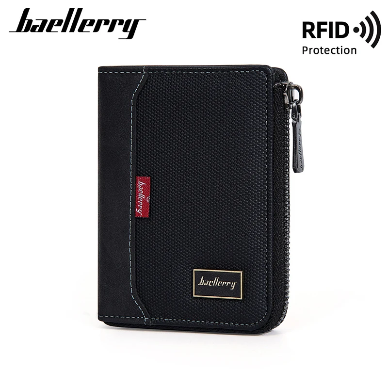 Baellerry RFID Simple Short Men Zipper Wallets Luxury Brand Card Holder Male Wallet Photo Holder Coin Pocket Man Purses 6
