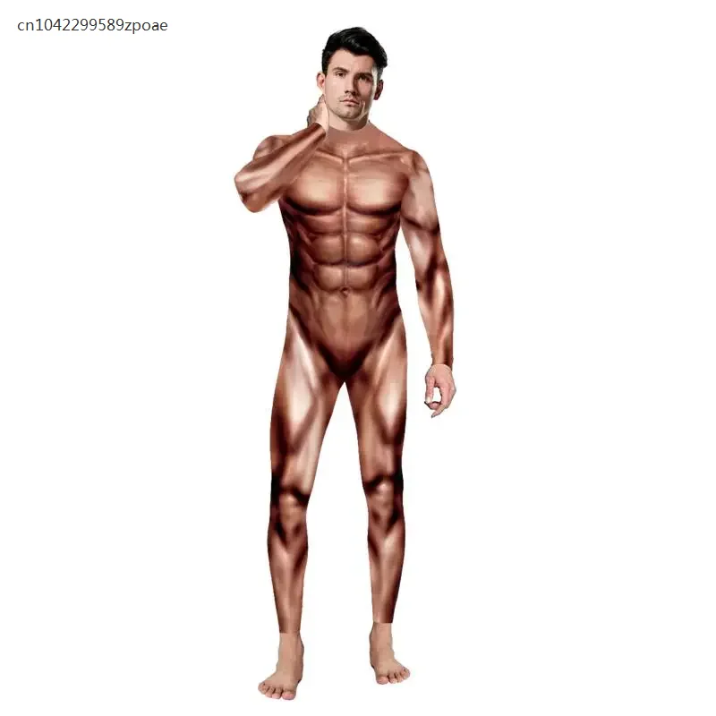 

2024 Halloween Cosplay Costumes for Adult 3D Printed Muscle Bodysuit Superhero Carnival Role play Suit Stage