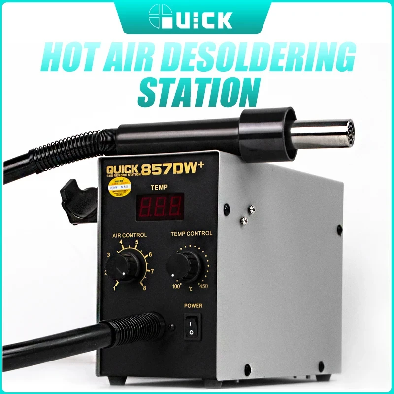 QUICK 857DW+ BGA Rework Station 580W Hot Air Gun Soldering Station with Heater SMD Solder Phone Motherboard PCB Repair