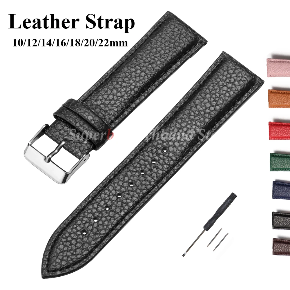 Elegant Litchi Pattern Leather Watch Band - Versatile Unisex Strap