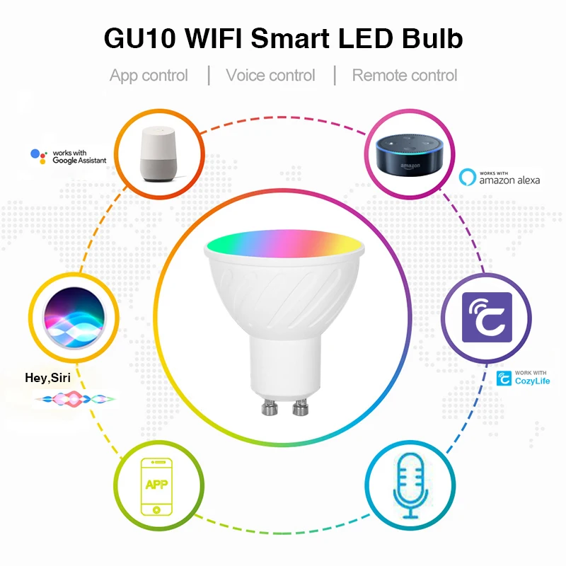 HomeKit LED Spotlight GU10 WiFi Smart App Dimming RGBCW Light Bulb Siri Alexa Google SmartThings Alice Voice Control Home Assist smart led light bulbs