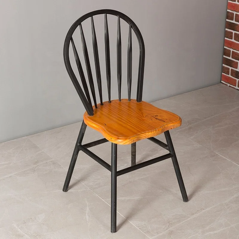 Industrial Metal Wire Dining Chair Modern Restaurant Armchairs With wooden Cushion Iron Dining Room Coffee Chairs
