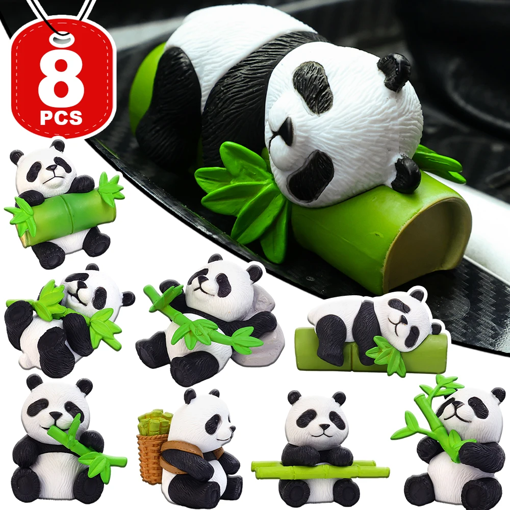 3D Simulated Cute Panda Ornament - Bamboo-Eating Design for Car Dashboard or Desktop Decor
