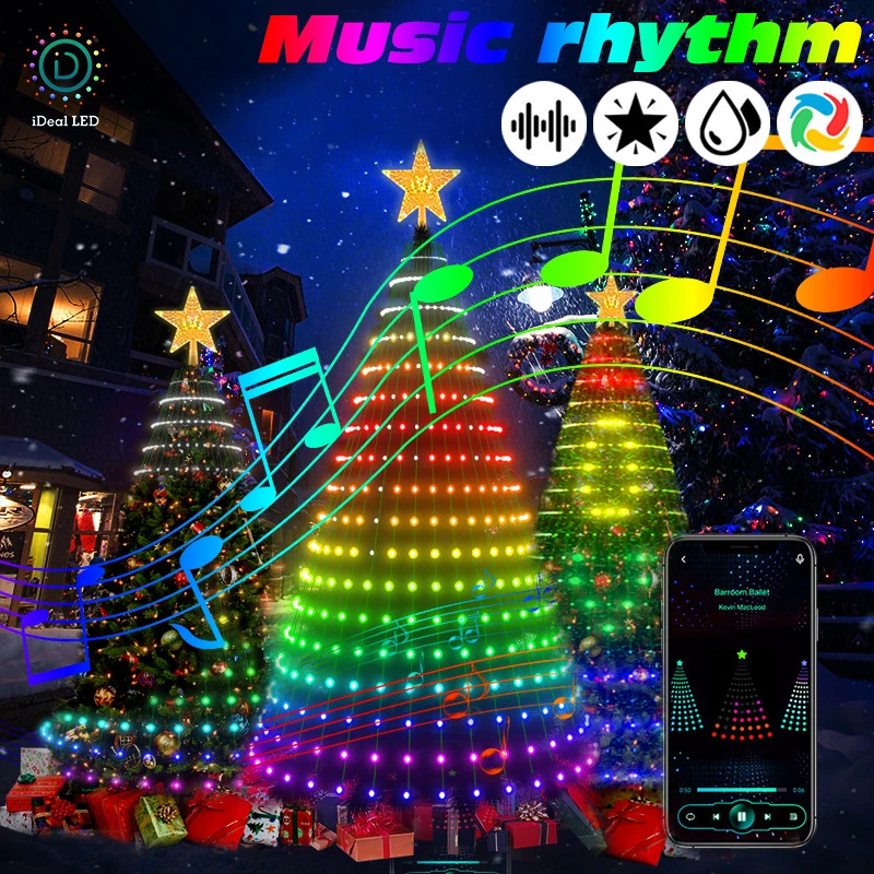 

Christmas Tree Lights Led App Remote Smart DIY Programming Tuya RGB Multicolor Fairy LED Star String Waterfall Home Yard Decor