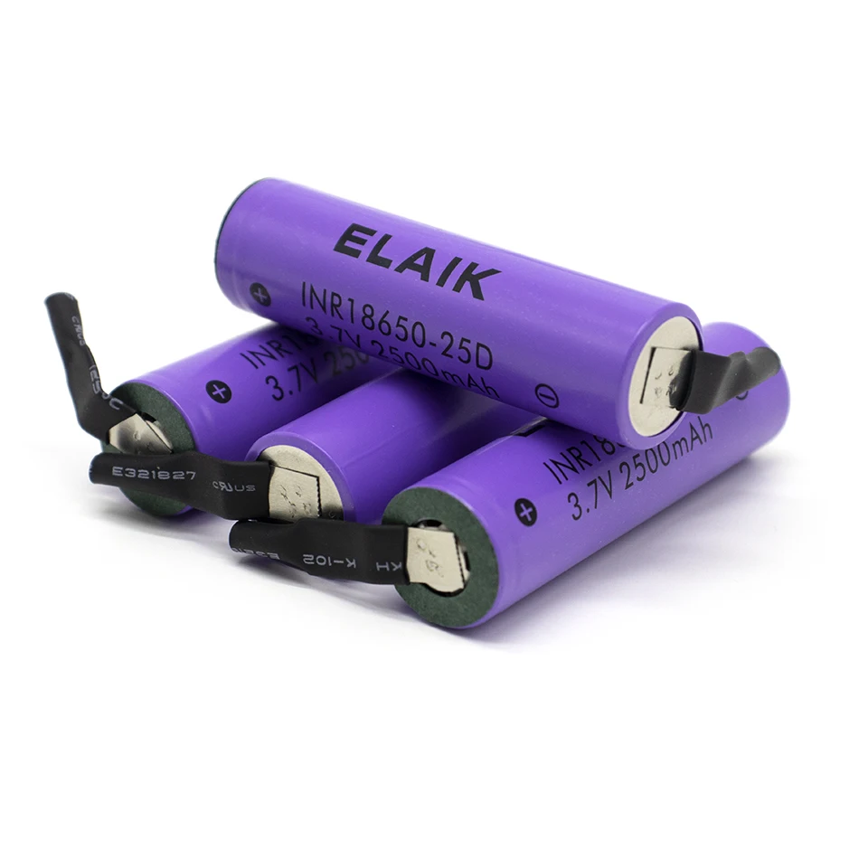 

ELAIK 6PCS INR18650 3.7V 2500mAh Rechargeable lithium battery power battery Stable performance 20A battery 25D- Nickel plate