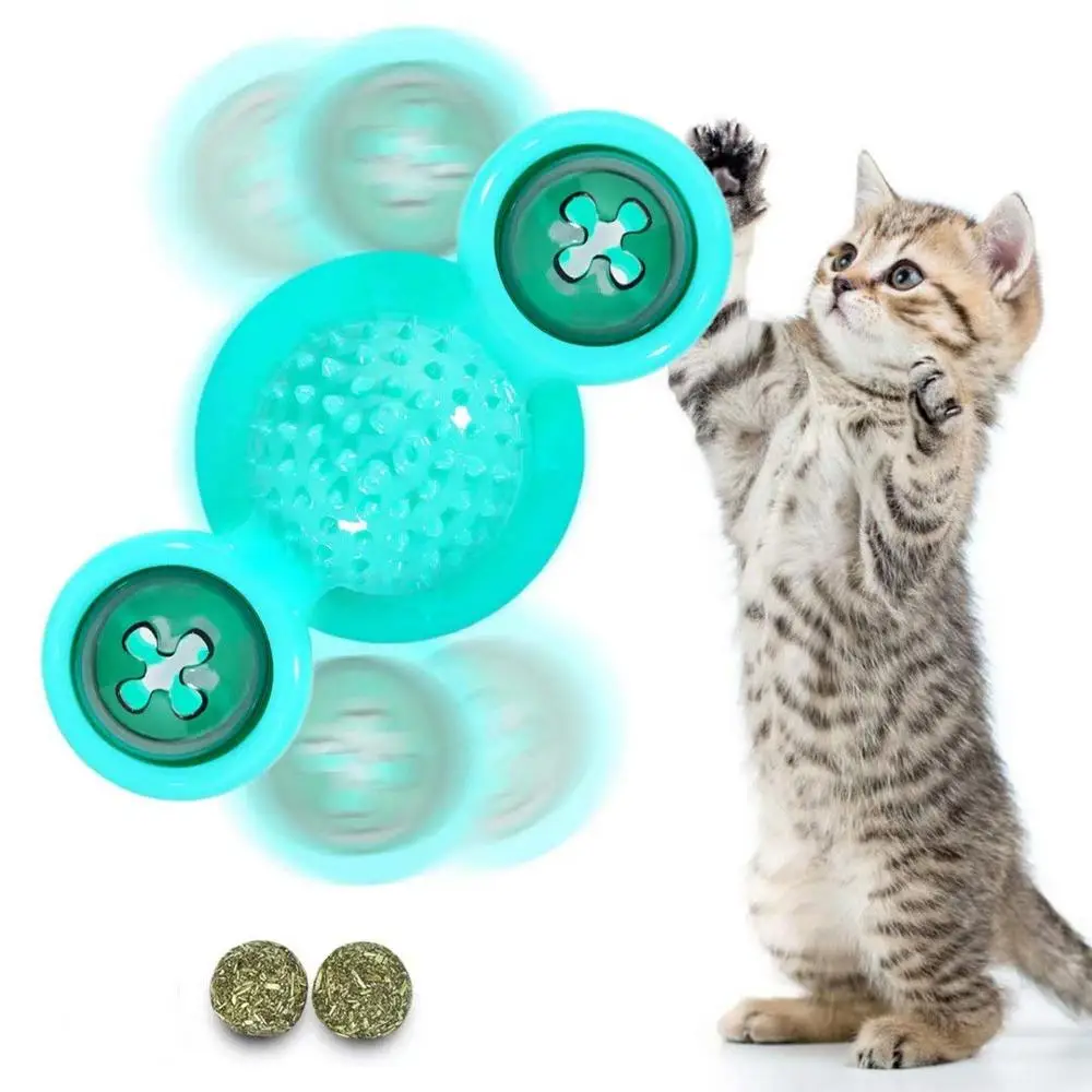 Interactive Cat Toy Windmill Portable Scratch Hair Brush Grooming Shedding Massage Suction Cup Catnip Cats Puzzle Training Toy herding ball for dogs Toys