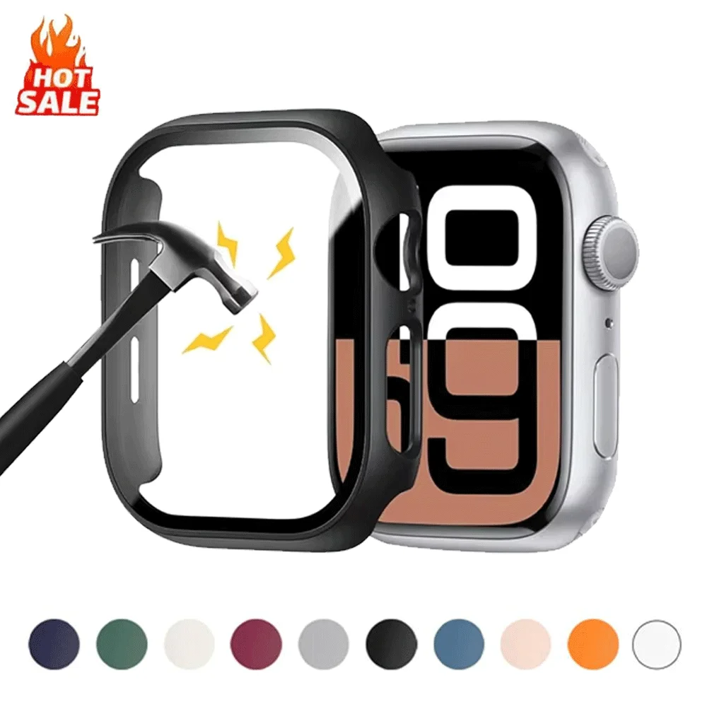 Verre trempé + couvercle pour Apple Watch 42mm 46mm 45mm 44mm 41mm 40mm, étui de protection d'écran rigide pour PC iWatch série 11 10 9 8 7 6 SE3 1 Verre trempé + couvercle pour Apple Watch 42mm 46mm 45mm 44mm 41mm 40mm, étui de protection d'écran rigide pour PC iWatch série 11 10 9 8 7 6 SE3 1