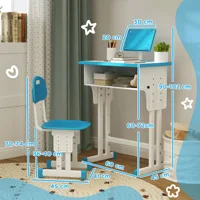 Homcom Ensemble bureau et chaises pour enfants réglables 60X45X90-102 cm Bleu 3