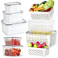 Refrigerator Storage Box Fresh Keeping Vegetable Fruit Plastic Sealed Boxes Drain Basket Fridge Kitchen Food Storage Container 1