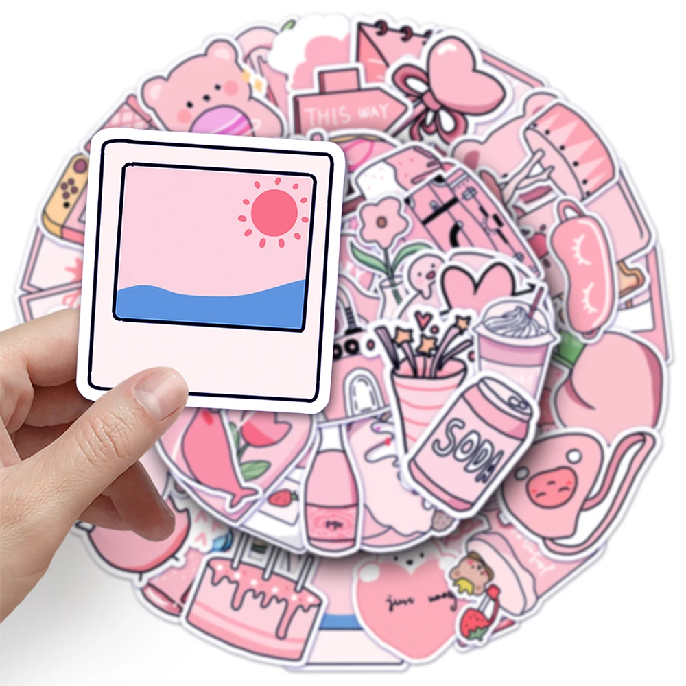10/30/50pcs Girl Pink Aesthetic Stickers Pack Ins Kawaii Cute Kpop Guitar  Travel Diary Fridge Photo Laptop Kids Stationery Decal