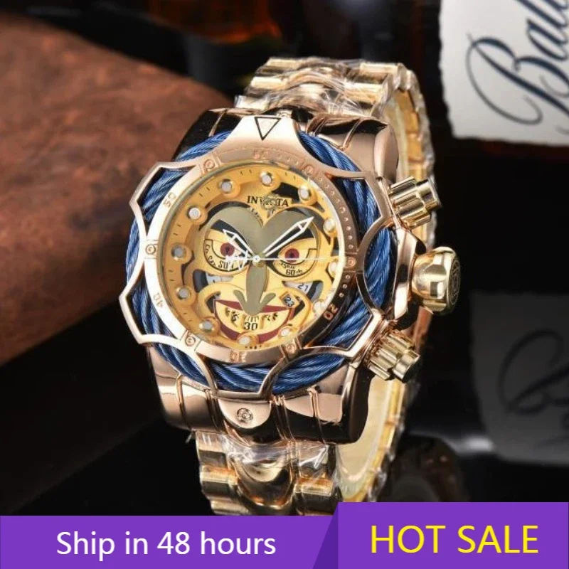 

Hot Sale Wire Rope Large Dial Comics Face Joker Clown Wristwatch Bolt Auto-date Mens Steel Strap Quartz Watch