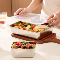 Stainless Steel Food Storage Serving Trays Rectangle Sausage Noodles Fruit Dish with Cover Home Kitchen Organizers FoodContainer 1