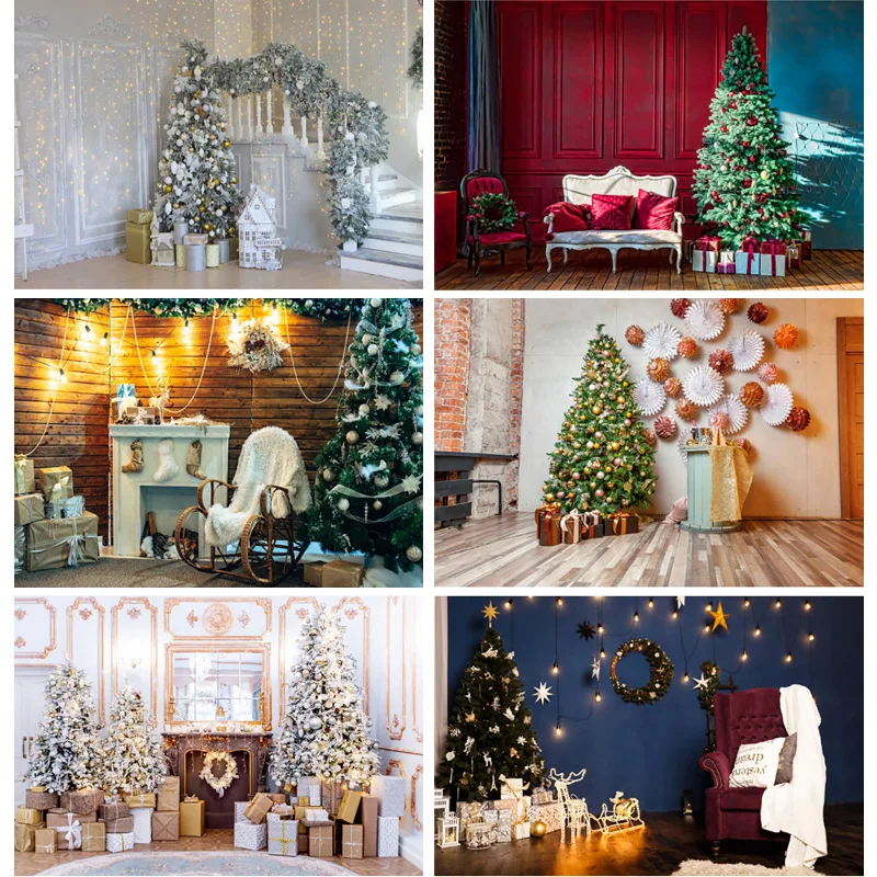 

Christmas Theme Photography Background Christmas tree Fireplace Children Portrait Backdrops For Photo Studio Props 2299 SDJ-03